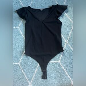 Express- Ruffle Sleeve Bodysuit- Black- Size M​